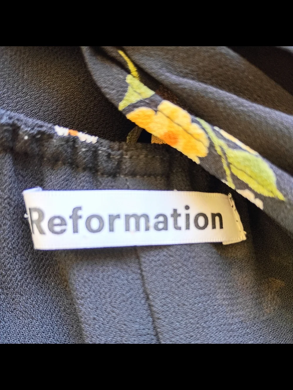 Reformation Dietrich Black Yellow Floral Dress Midi Flare Skirt Open Back Large - Picture 9 of 12